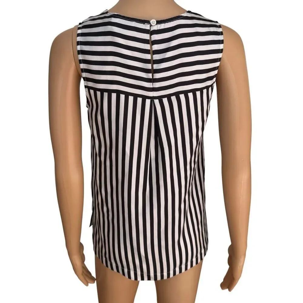 J. Crew 100% Silk Black White Stripe Sleeveless Blouse Top Sz 00